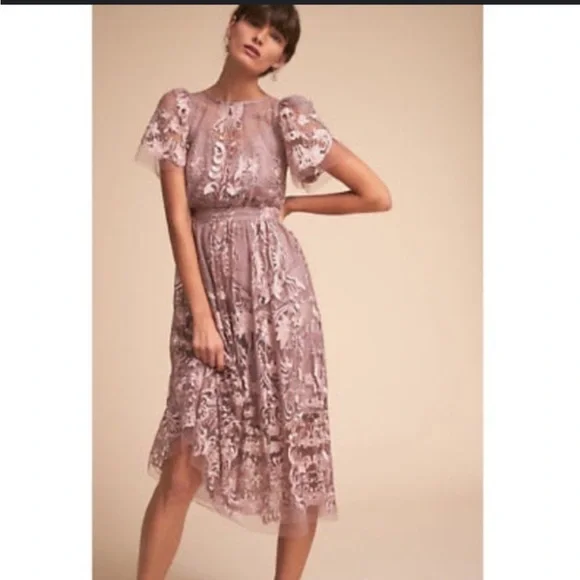 BHLDN Vivica Lace Midi Dress in Lavender - Picture 3 of 8